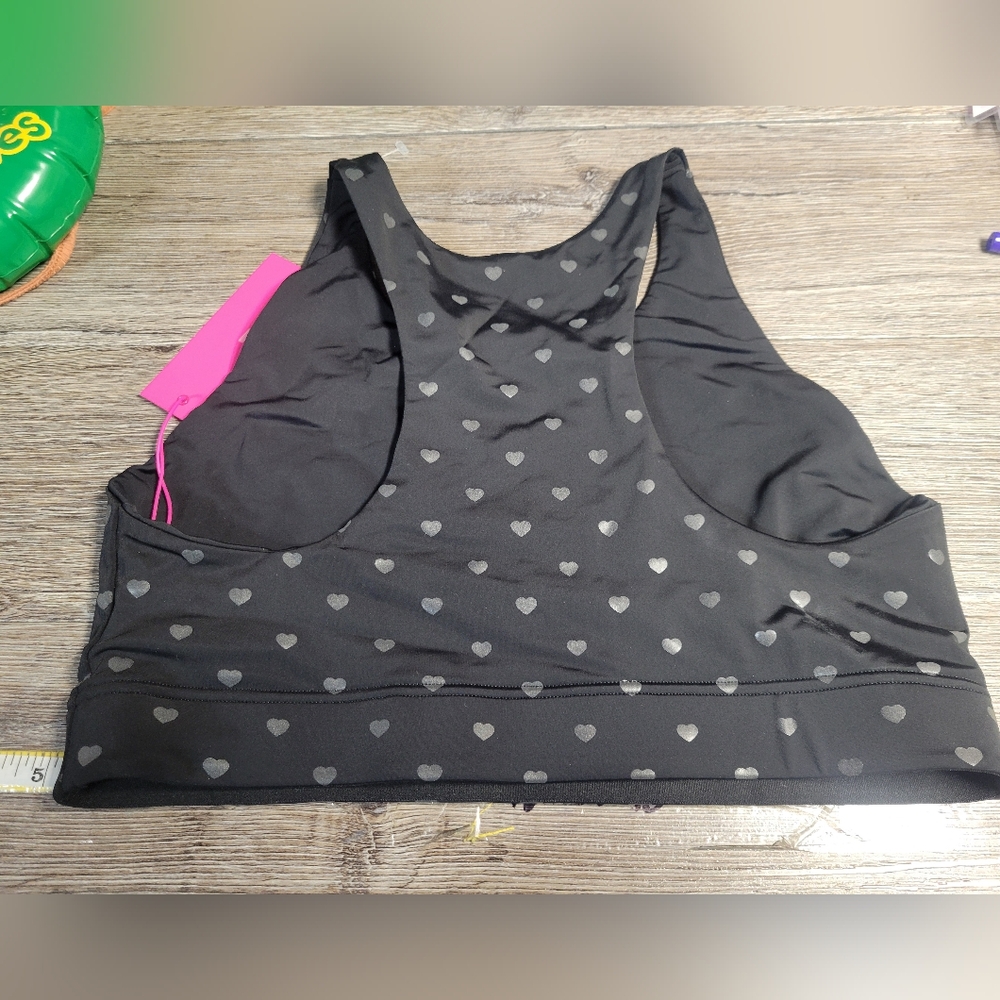 Terez NWT Black Heart Foil Uplift Sports Bra Size XL - Picture 3 of 4